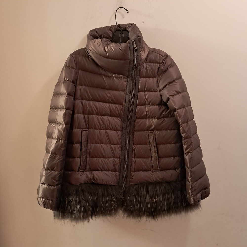 Salco Coat Women's 42 10/12 Olive Green Fur Trim Down Quilted Insulated Winter